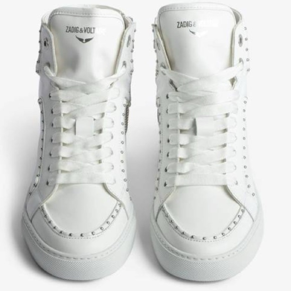 NEW ZADIG & VOLTAIRE Accessories Mid Top White leather Flash Lace Up Mens Sz 10